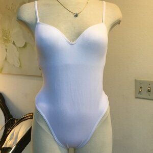 NEW MIX Ribbed Bodysuit Padded Spaghetti Straps Stretchy Intimate White S/M